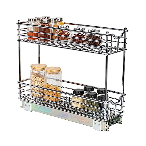 Glidez 2‑Tier Multipurpose Chrome‑Plated Steel Pull‑Out/Slide‑Out Under Cabinet Organizer, Chrome Finish