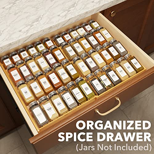 Bamboo Spice Drawer Organizer, (Need 3" Deep Drawer) Expandable 4 Tier Spices Rack for Cabinet, Kitchen Seasoning Storage Insert (Jars Not Included, From 12" to 23" Wide) - view 2