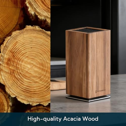 Magnetic Knife Block without Knives, 360° Rotatable Acacia Wood Knife Holder, Large Knife Storage with Magnet for Knives & Utensils, Kitchen Countertop Organizer - view 5