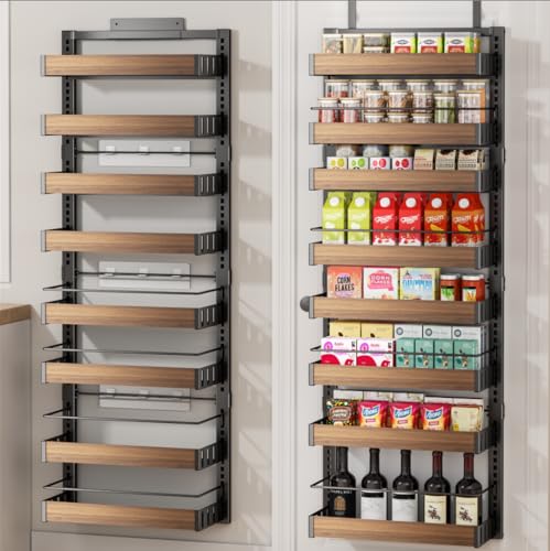 8 Tier Over The Door Pantry Organizer, 2 IN 1 Wall Mount or Hanging Spice Rack Seasoning Shelves with Adjustable Basket, Back of Door Organizer and Storage for Kitchen Cabinet and Room Closet - view 8