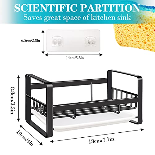 Kitchen Sink Caddy Sponge Holder Organizer, Sink Tray Drainer Rack, Soap Dish Dispenser Brush Holder Storage Accessories - Countertop or Adhesive Wall Mount, Matte Black Stainless Steel - view 5