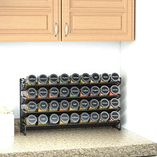 Spice Rack Organizer with 36 Spice Jars, 386 Spice Labels, Chalk Marker and Funnel Set for Cabinet, Countertop, Pantry, Cupboard or Door & Wall Mount - 36 Jars, 17.2" W × 10.8" H, Black - view 3