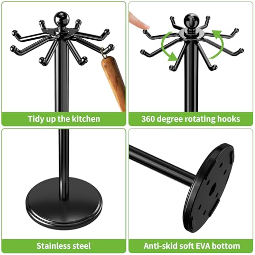 Kitchen Countertop Rotating Utensil Holder, Stainless Steel, Black - view 3