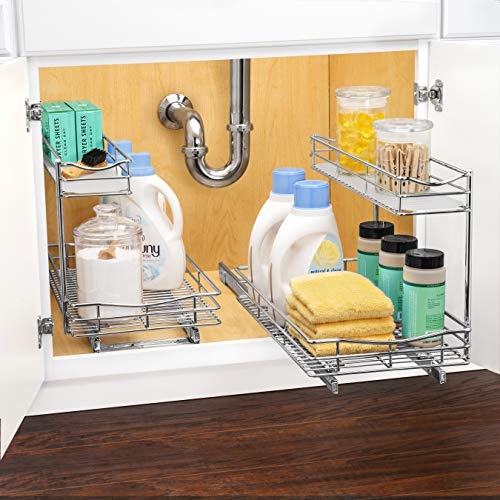 Pull Out Under Sink Kitchen Cabinet Organizer - 11.5 in. x 21 inch deep Drawer - Sliding Shelf Organizer for Cabinets and Undersink Storage Shelves - Lifetime Ltd. Warranty – Chrome - view 3