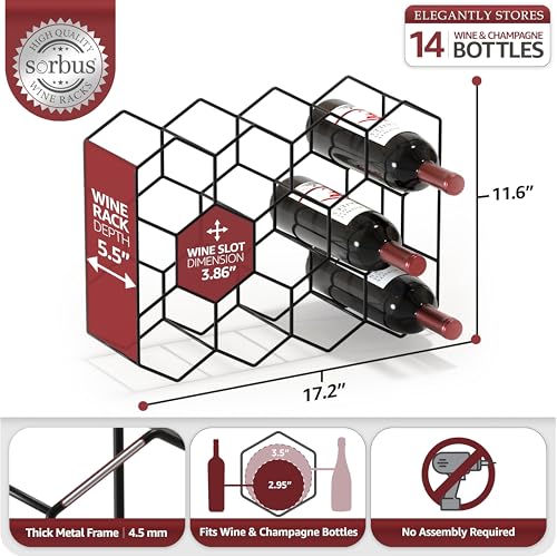 Countertop Wine Racks, Stackable Bottle Storage (14 Bottle, Black) - view 2