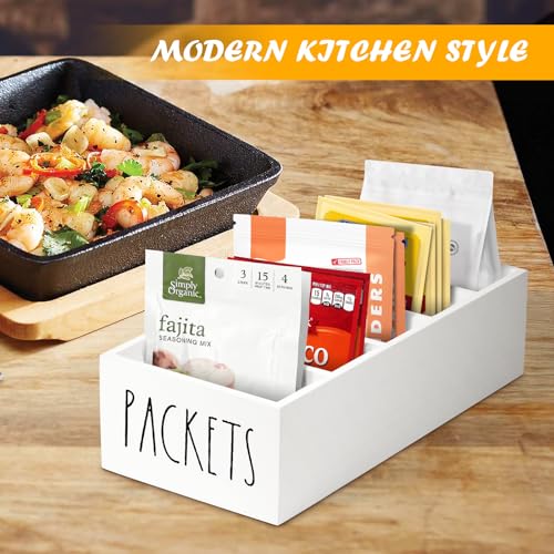 Seasoning Packet Organizer, Spice Packet Storage Organizer with 5 Compartments, Wooden Food Packet Organizer, Caddy Storage for Kitchen Pantry Cabinet, Modern Kitchen Organization Bins (White) - view 5