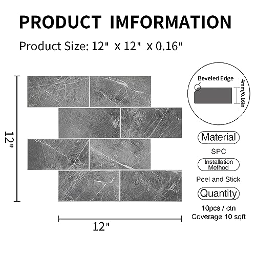 10PCS Charcoal Gray Peel and Stick Backsplash Tile for Kitchen Wall - view 3