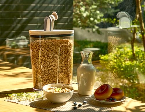 Cereal Container Storage Airtight Holds 32 oz Family Size Breakfast Box with Flip Top Lid, Stackable Acrylic Dry Food Dispenser, Protein Granola Oats Grains, Crunch Keeper (Large 4.1Qt - 2pk) - view 2