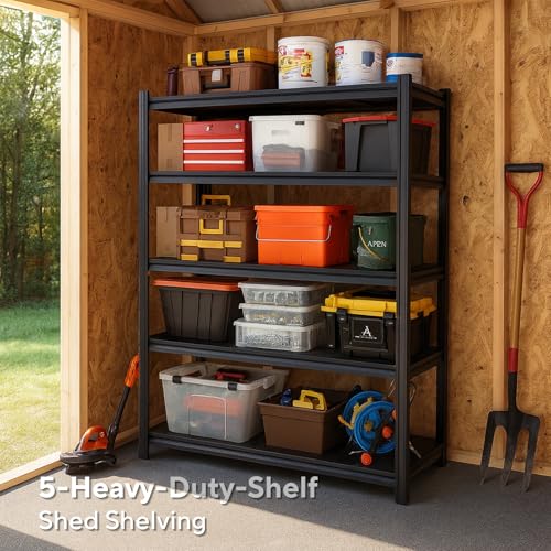 72" H×35.12" W×16" D Adjustable Industrial Metal/Steel 5-Shelf-Storage-Rack Heave Duty Utility Tall Garage/Shed Shelving Shelves Unit/System for Kitchen Pantry Bin, Black - view 5