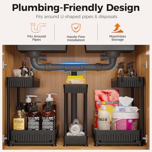 3-Pack 2-Tier L-Shaped Under Sink Organizers with Sliding Drawers - view 3