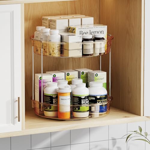 2 Pack 2 Tier Lazy Susan Turntable Organizer 12'' Rotating Spice Rack Organization for Cabinet, Kitchen, Pantry, Countertop, Bathroom, Vanity, Medicine Cabinet Organizer, Amber - view 5