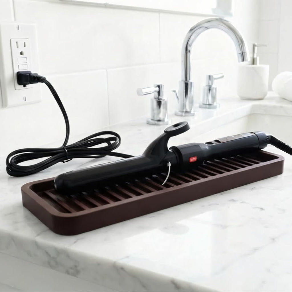 Silicone sink and surface organizer tray, sponge holder, vanity tray, heat safe, dishwasher safe, for bathroom and kitchen organization (vanilla cream, 12" x 4") - view 7