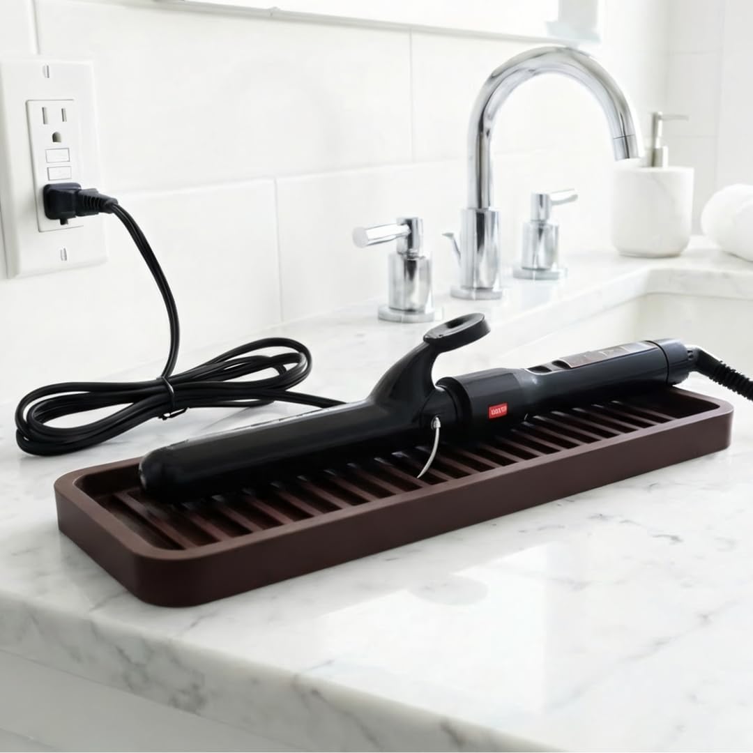 Silicone sink and surface organizer tray, sponge holder, vanity tray, heat safe, dishwasher safe, for bathroom and kitchen organization (vanilla cream, 12" x 4") - view 7