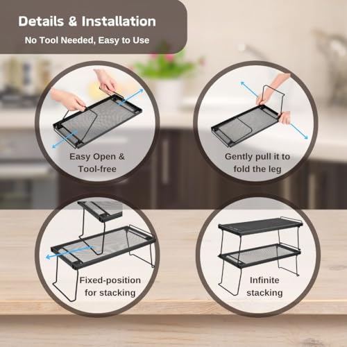 Stackable Cabinet Shelf Organizer, Set of 2 Metal Shelves (Black) - view 4