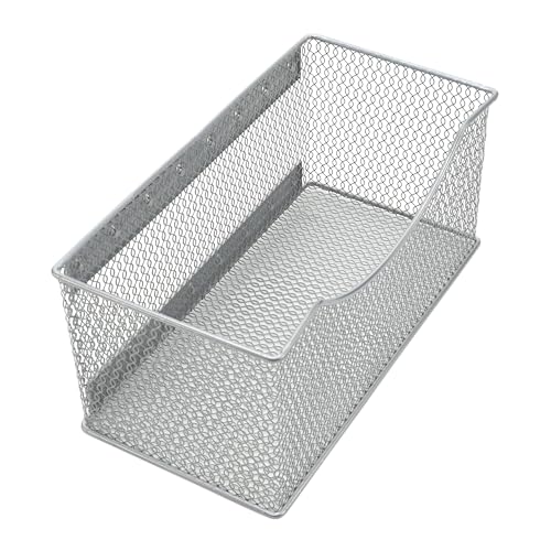 Wire Mesh Magnetic Storage Basket, Trash Caddy, Container, Desk Tray, Office Supply Organizer Silver for Refrigerator/Microwave Oven or Magnetic Surface in Kitchen or Office (1, Large)