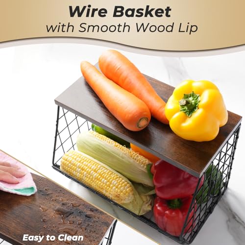 2pcs Fruit Basket Kitchen Storage Basket with Wood Lid - view 6