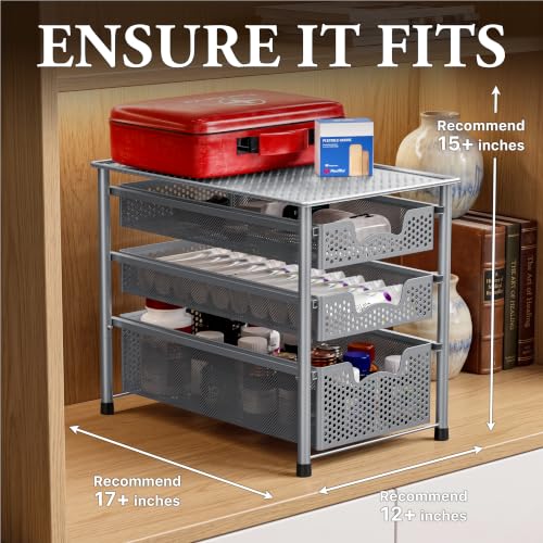 Stackable 3 Tier Sliding Basket Organizer Drawer, Silver - view 3