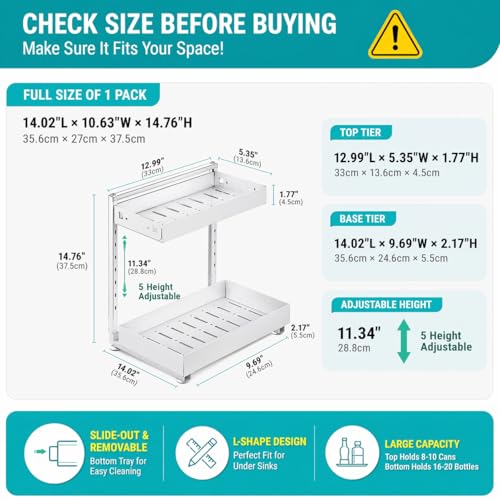Under Sink Organizer 2 Pack, 2-Tier Metal Slide-Out, Height Adjustable - view 6