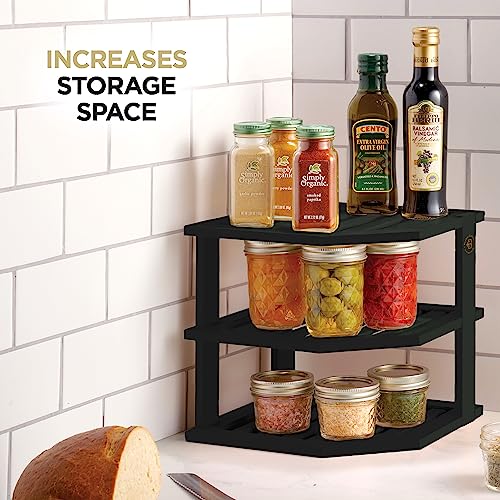 Black 3-Tier Corner Shelf, Kitchen Cabinet Organizer, Bamboo Rack - view 5