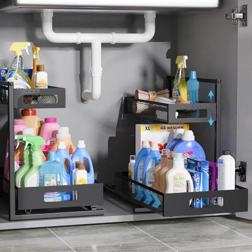 Under Sink Organizer, Metal Under Sink Organizers and Storage, Slide Out Pull Out Cabinet Organizer for Kitchen, Bathroom, Pantry, Laundry, Study, Black - view 7