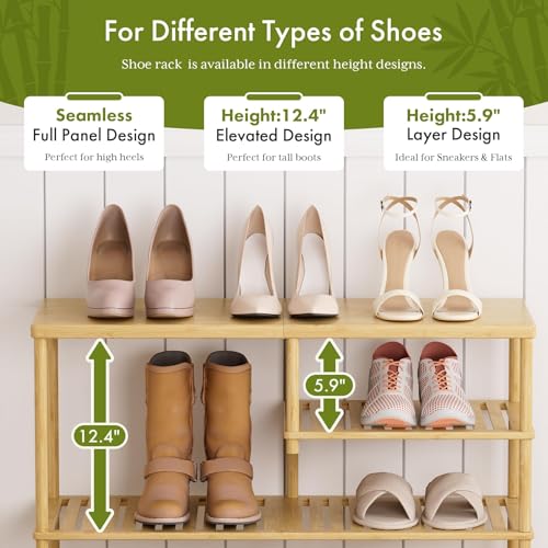 Bamboo Shoe Rack, 4 Tiers Shoe Organizer for Closet, Shoes Storage for 20-24 Pairs, Freestanding Shoe Shelf with Removable Pocket for Entryway Bedroom Front Door Dorm - view 5