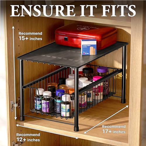 Wired Stackable Under Sink Cabinet Sliding Basket, Black - view 3