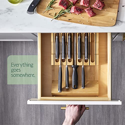 High-Grade 100% Bamboo Knife Drawer Organizer - 12 Slots Plus Sharpener, Secure, Practical, Eco-Friendly Knife Block - view 6