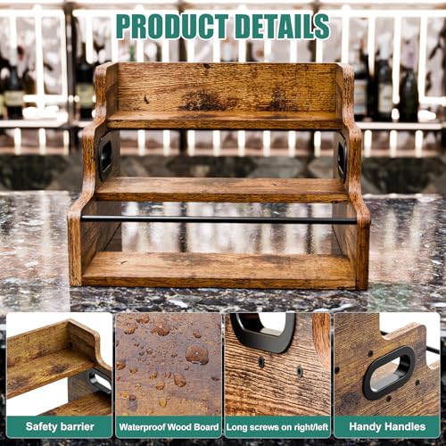 Liquor Bottle Display Shelf, Coffee Syrup Rack Organizer, 3 Step Countertop Liquor Wine Rack, mini bar,liquor cabinet, Home Retro Bar Shelf Stand for Liquor Whiskey, Spirits - view 6