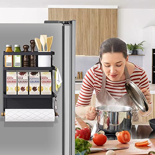 Magnetic Spice Rack for Refrigerator Magnetic Paper Towel Holder for Fridge Magnetic Shelf Magnetic Shelves Fridge Magnet Organizer Spice Rack Kitchen Organization Kitchen Storage Black - view 4