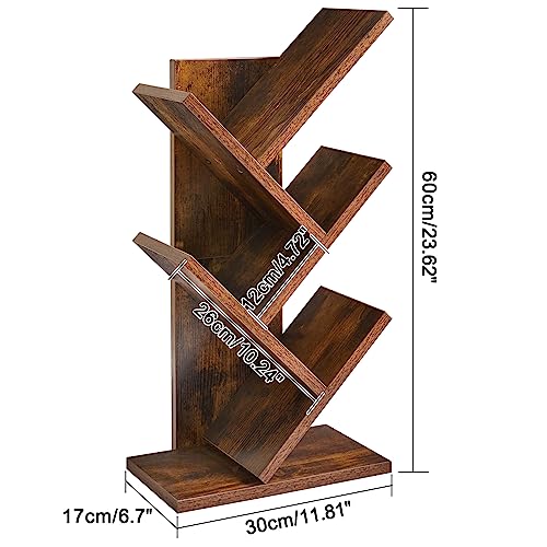 Tree Bookshelf, 4-Tier Book Storage Organizer Shelves,Rustic Brown, HBC014H - view 3