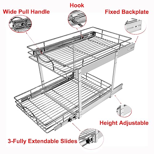 Pull Out Cabinet Organizer 14"W 21"D 2-Tier Slide Out Storage Shelf - view 4