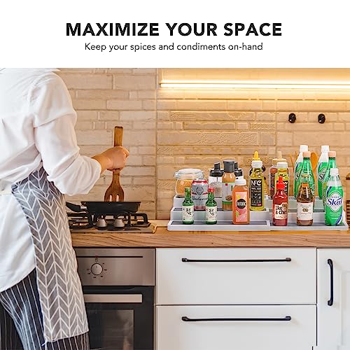 3 Tier Expandable Spice Rack Organizer, White/Grey Plastic Spice Rack, Adjustable Length 14.6In-25.8In, 2 Pack Non-Skid Tiered Spice Shelf Organizer for Kitchen Cabinet, Cupboard, Pantry - view 4