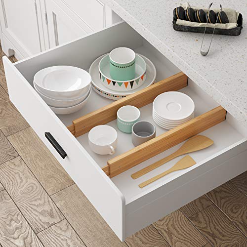 Bamboo Expandable Drawer Dividers – Fits 16.6"–22" Drawers, 2" High, Set of 4 | Spring-Loaded Bamboo Separator for Kitchen Island, Bathroom Vanity & Dresser Drawers - view 3