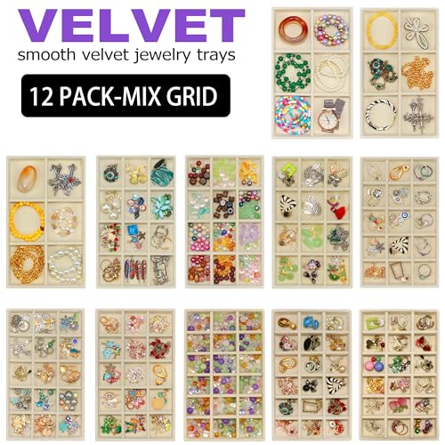 12-Pack Stackable Velvet Jewelry Organizer Trays, Drawer Inserts for Earrings Rings Necklaces Bracelets Earring Organizer For Women Jewelry Storage Display Case - view 4
