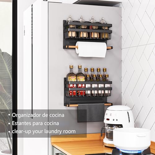 Magnetic Spice Rack for Refrigerator Magnetic Paper Towel Holder Shelf Fridge Magnet Organizer Spice Rack Organizer Kitchen Organization Kitchen Storage,black - view 5