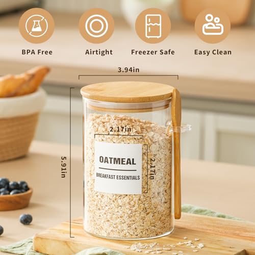 6 Pack 32oz Glass Jars with Bamboo Lids,Glass Storage Containers with Lids,Clear Airtight Food Storage Jar for Coffee,Tea,Sugar,Flour,includes 168 Pantry Labels & Spoons,3mm Thick Canisters - view 3