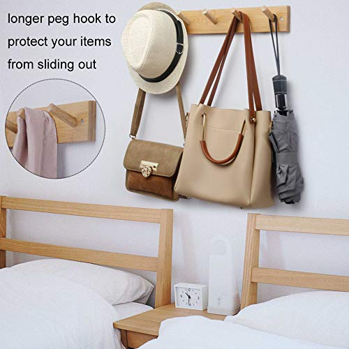 Coat Rack Wall Mounted,16" Hole to Hole,Coat Hanger Wall Mount with 5 Hooks for Hanging Coats,Hook Rack Peg Rail for Hats,Jacket,Clothes,Towels,Natural - view 4