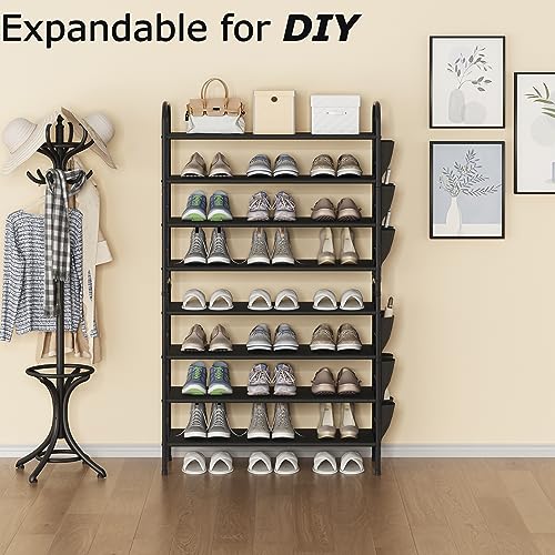 Shoe Rack Storage Organizer 4 Tier Free Standing Metal Shoe Shelf Compact Shoe Organizer with Side Bag for Entryway Closet Bedroom,Black - view 4