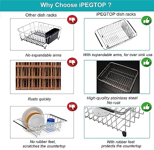 Expandable Dish Drying Rack Organizer and Utensil Cutlery Holder, 304 Stainless Steel Over Sink Dish Rack, Dish Drainer in Sink or On Counter, Rustproof - view 6