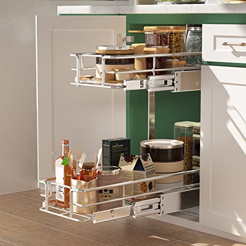 2 Tier Individual Pull Out Cabinet Organizer 7½" W x 21½" D, Slide Out Kitchen Cabinet Storage Sliding Shelves - view 2