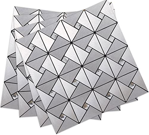 10-Sheet Peel and Stick Backsplash Metal Tile, Mixed Glass Self-Adhesive Mosaic Tiles, Stainless Steel Stick on Wall Tiles for Kitchen and Bathroom Backspalsh, Mirror Décor