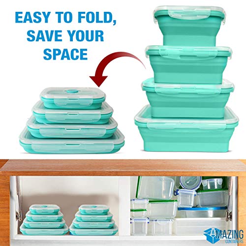 Collapsible Silicone Food Storage Container Set of 4 with Lids | Stackable | Microwaveable | Freezer, Dishwasher Safe| BPA Free - view 6
