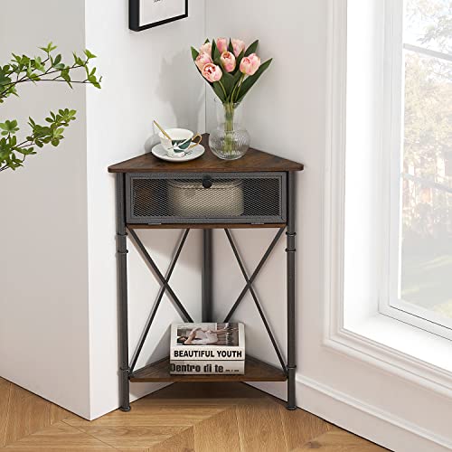 3 tier Corner Table/Cabinet with Flip Door and Storage Shelves, Free-Standing Organizer for Compact Space in Living Room/Study/Lobby/Bedroom,Industrial - view 5