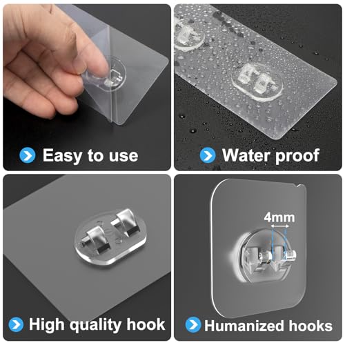 14 Pack Shower Caddy Adhesive Replacement, Strong Adhesive Hooks, Waterproof Shower Adhesive Strips, No Drilling, for Bathroom Storage Shelves and Kitchen Racks - view 4