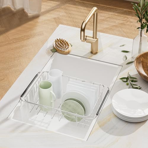 Over Sink Dish Drying Rack, Expandable 14.96"–22.44" Adjustable Dish Rack for Kitchen Sink, 304 Stainless Steel Dish Drainer with Utensil Holder, Space Saving for Most Standard Kitchen Sinks - view 5