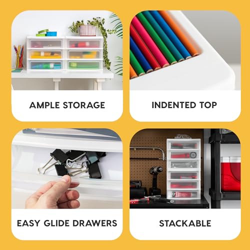 Bundle of USA Plastic Stacking Desk Top 3-Drawer Storage Organizer, 2-Pack, Small, White + USA Medium 3-Drawer Desktop Organizer with Open Tray Top, 2 Pack, Plastic Drawer Storage Container - view 5