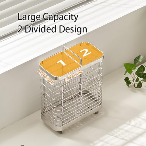 Kitchen Utensil Drying Rack, 18/8 Stainless Steel Chopsticks Spoon Fork Knife Basket Flatware Storage Drainer, Cutlery Holder for Kitchen Counter （6.1x2.95x6.5 inch） - view 3