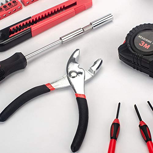 39-Piece General Tool Set-Essential Household Hand Tool Kit with Portable Toolbox Storage Case (Red) - view 4