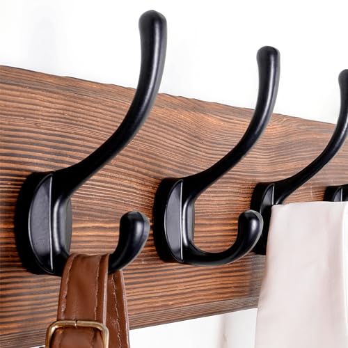 Rustic Coat Rack Wall Mount, 5 Hooks, 17 Inch, Solid Wood, Brown - view 3