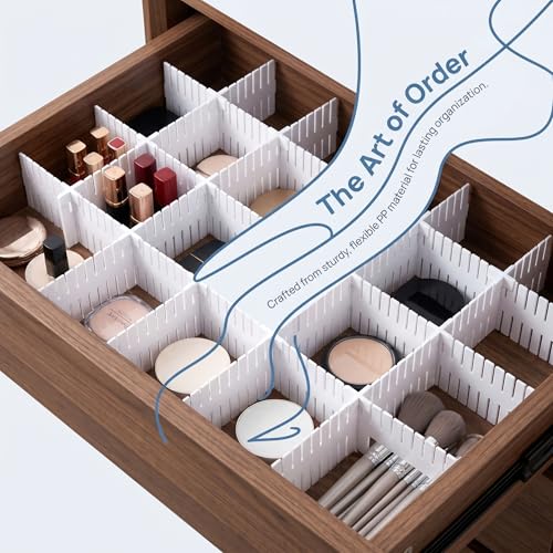 20 PCS Drawer Divider with 25 Accessories, Adjustable Drawer Organizer Inserts, 12.6" x 2.76" x 0.08" White Drawer Plastic Separators for Clothes, Kitchen, Bathroom, Office Storage - view 5